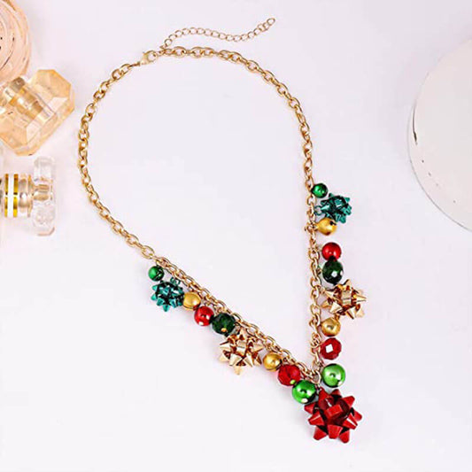 Fothere Girls Fashion New Christmas Necklace Set Flowers Colorful Bell Necklace Bracelet Earring Christmas Ornaments Women's Fashion