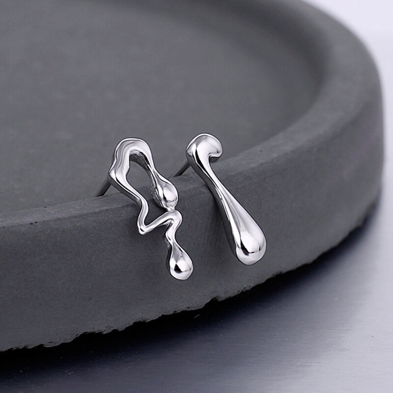 Fothere Girls Fashion S925 Water Drop Earrings Sterling Silver Asymmetric Earrings Irregular Earrings