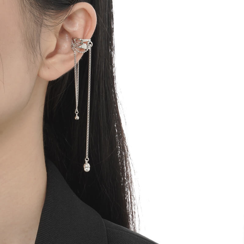 Fothere Girls Fashion S925 Shell Pearl Ear Clip Sterling Silver Pierced Ear Clip Chain Ear Clip Hollow Ear Clip