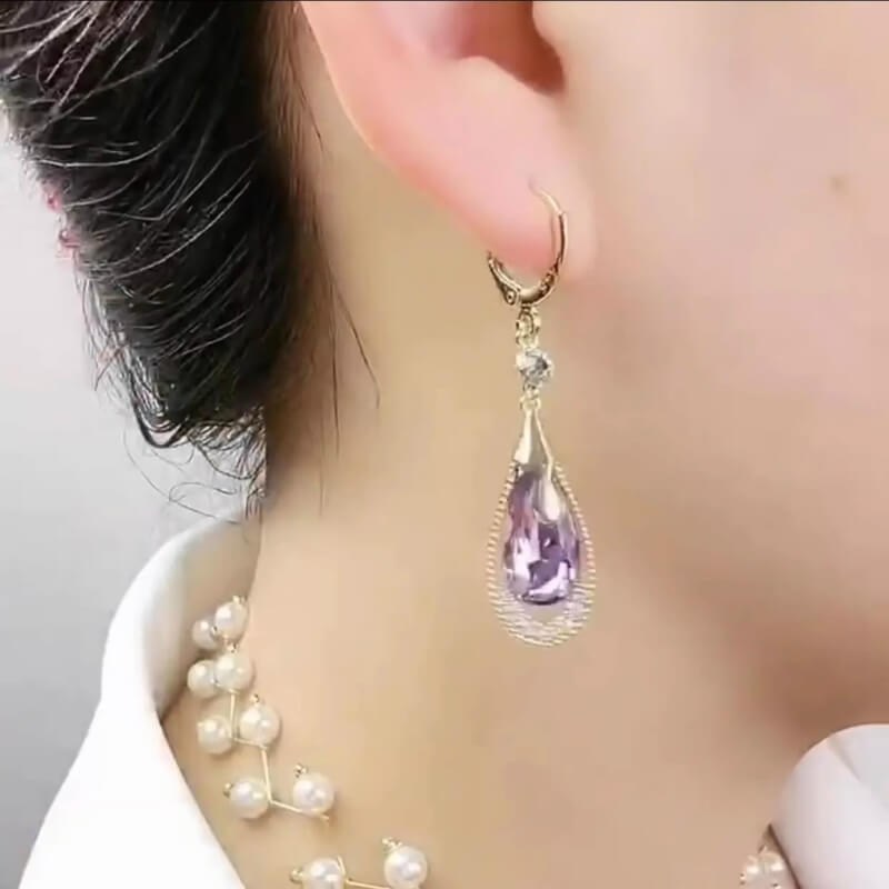 Fothere Girls Fashion Premium tassel earring Zircon water drop earrings thickened 14K gold electroplated earrings lavender teardrop earrings for women