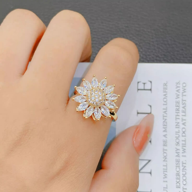 Fothere Girls Fashion Spin Ring Turn Luck Open Ring Color preserving Zircon Ring will Spin circle flower Ring womens birthday gifts for Valentine's Day
