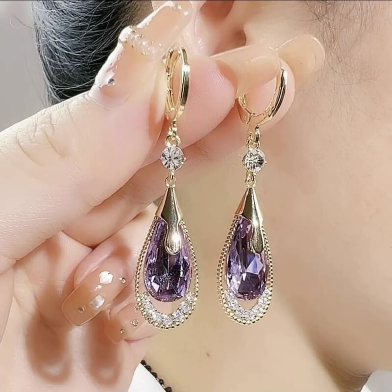 Fothere Girls Fashion Premium tassel earring Zircon water drop earrings thickened 14K gold electroplated earrings lavender teardrop earrings for women